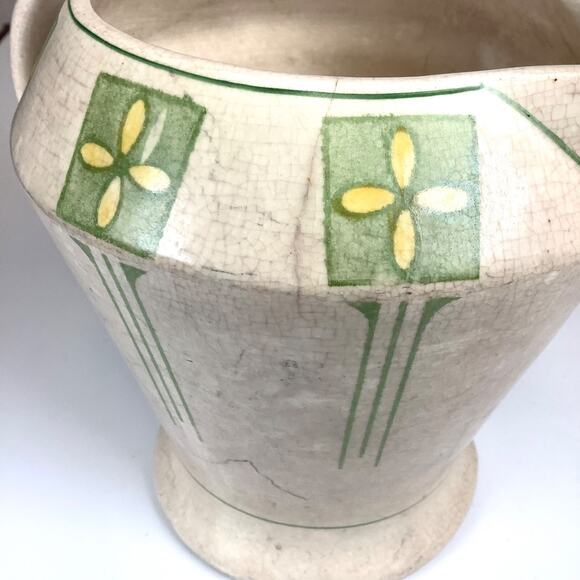 Vtg Roseville Pottery Creamware Art Deco Lemonade Pitcher Cream & Green READ - Picture 9 of 12